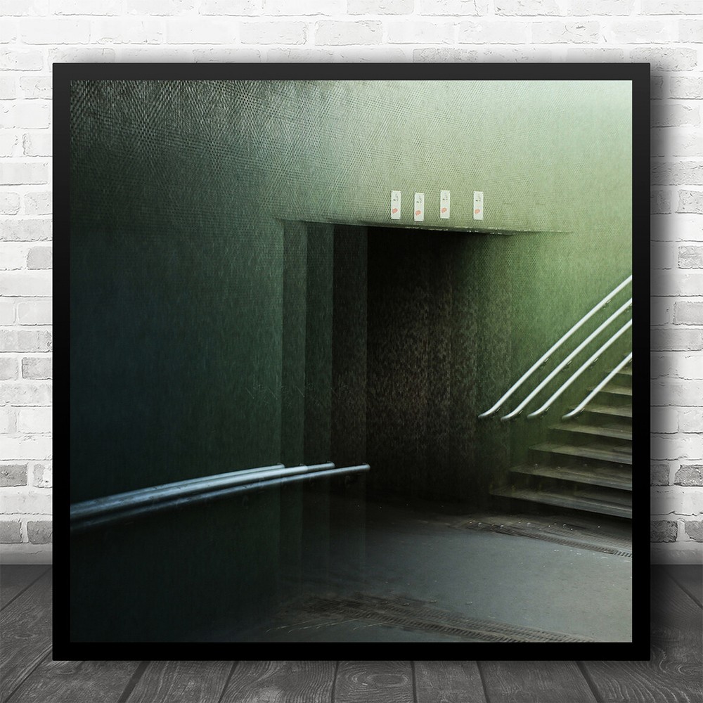 Urban Green Door Doorway Multiple Exposure Stairs Staircase Square Art Print
