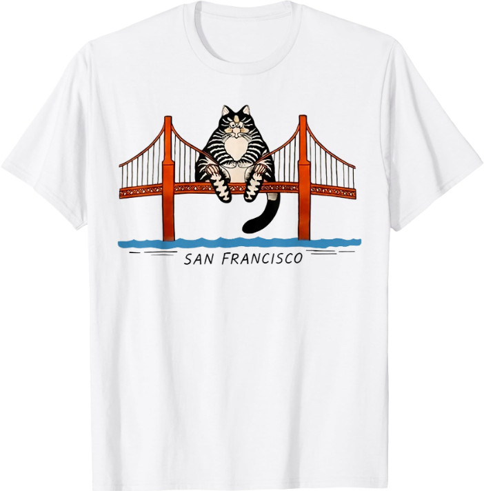 San Francisco Cat Golden Gate Bridge Book Lover T-Shirt