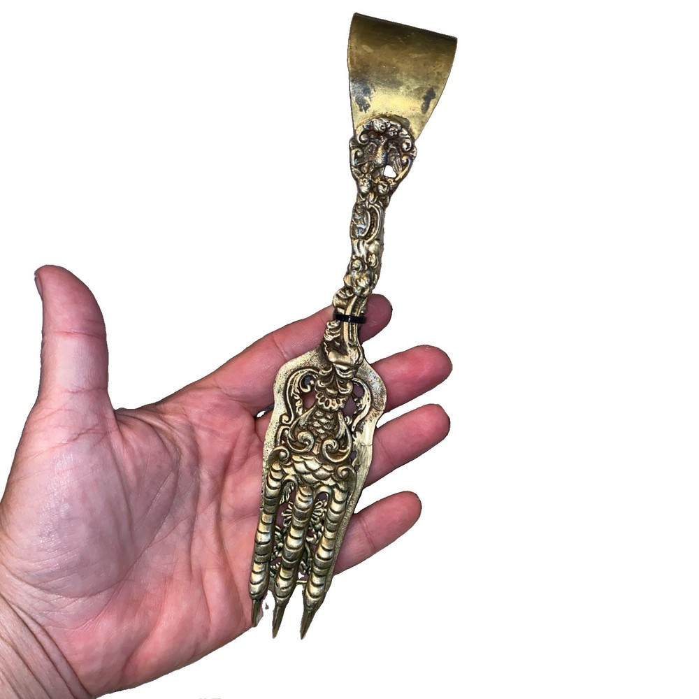 Vintage MCM Bellini Italian Solid Brass Figural Talon Claw Serving Tongs Gothic