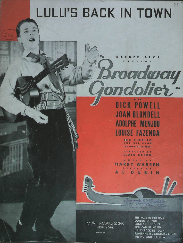 Lulu's Back in Town Vintage Sheet Music from Broadway Gondolier Dick Powell 1935