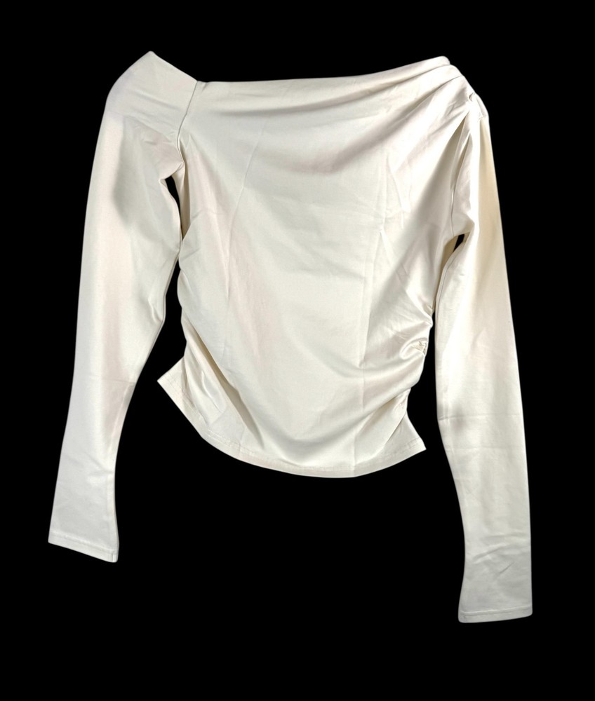 J.Crew Asymmetrical Off-the-Shoulder Top in Stretch Cotton Blend in Ivory sz S