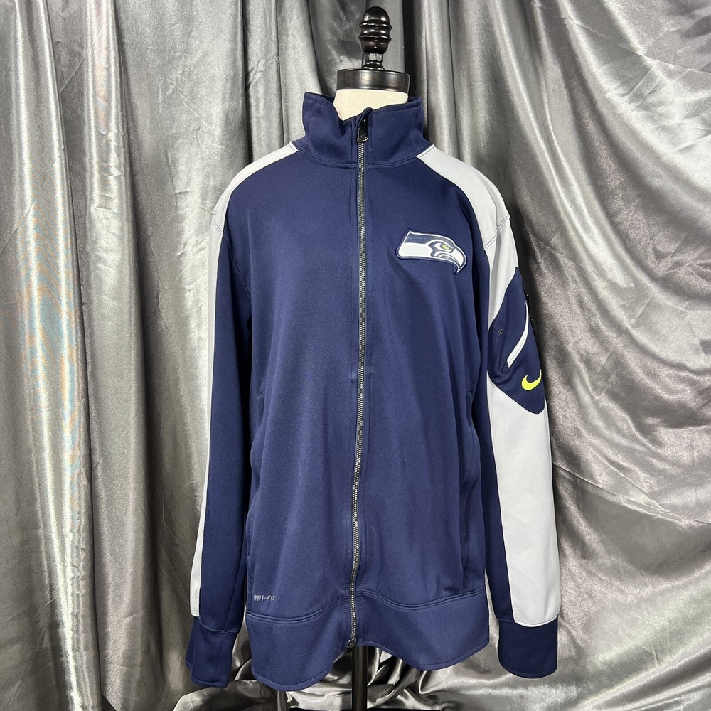 Nike Dri Fit On Field Jacket Mens Sz M NFL Seattle Seahawks Full Zip Long Sleeve