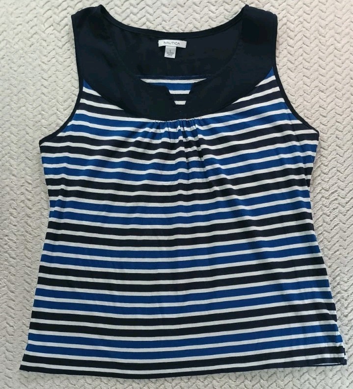 Nautica Women's Size Large Blue and White Striped Tank Top