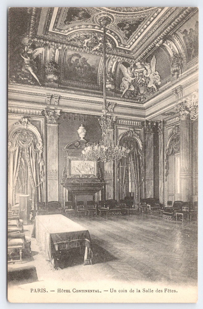 Vtg Postcard Paris Hotel Continental Salle des Fetes France Palace Chandelier