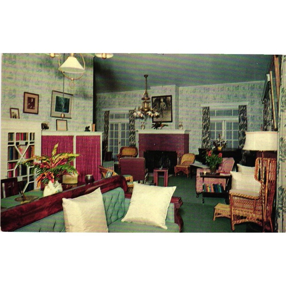 Vintage Postcard Edison Florida Prefabricated Home Drawing Room Fort Myers FL