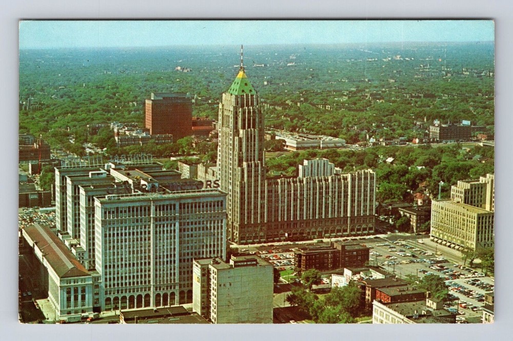 Detroit MI-Michigan, Uptown Shopping Center, Fisher Bldg., Vintage Postcard