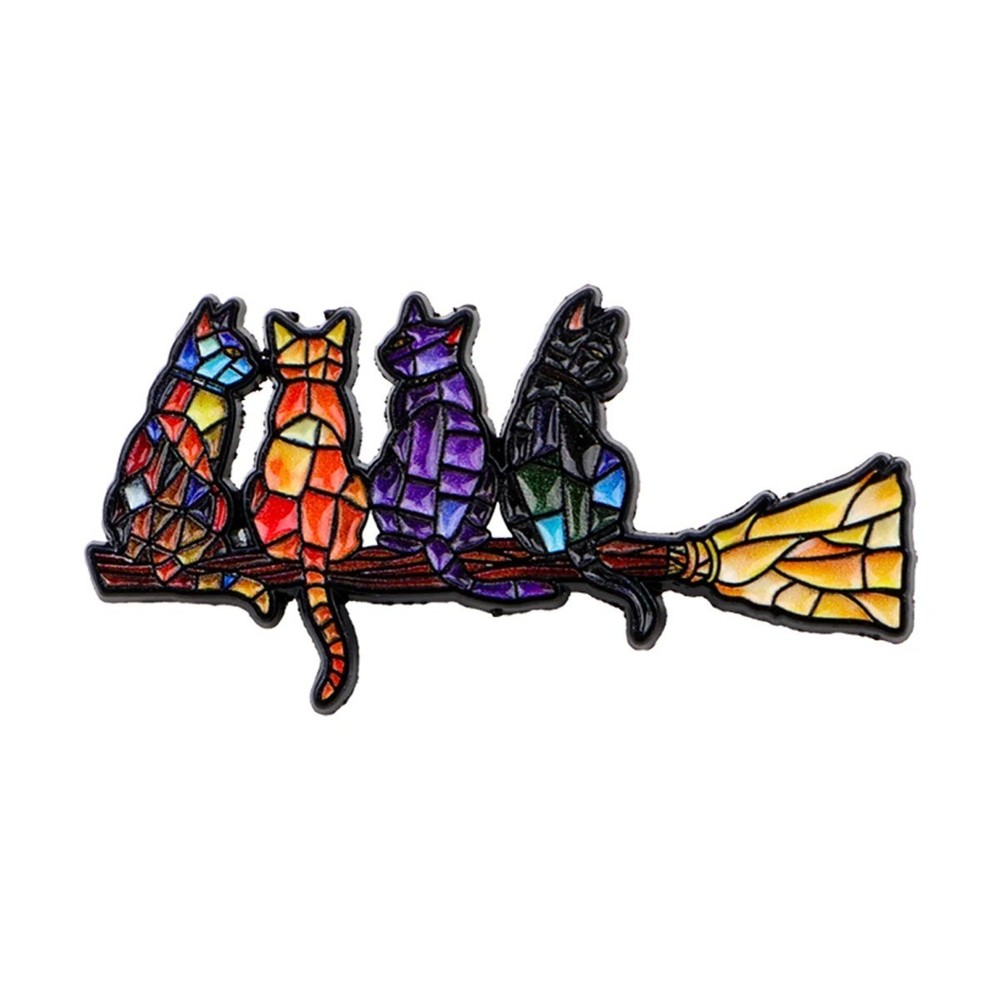 Colorful Cat Enamel Pin Witch Brooch Lapel Badge for Backpack Hat Gift