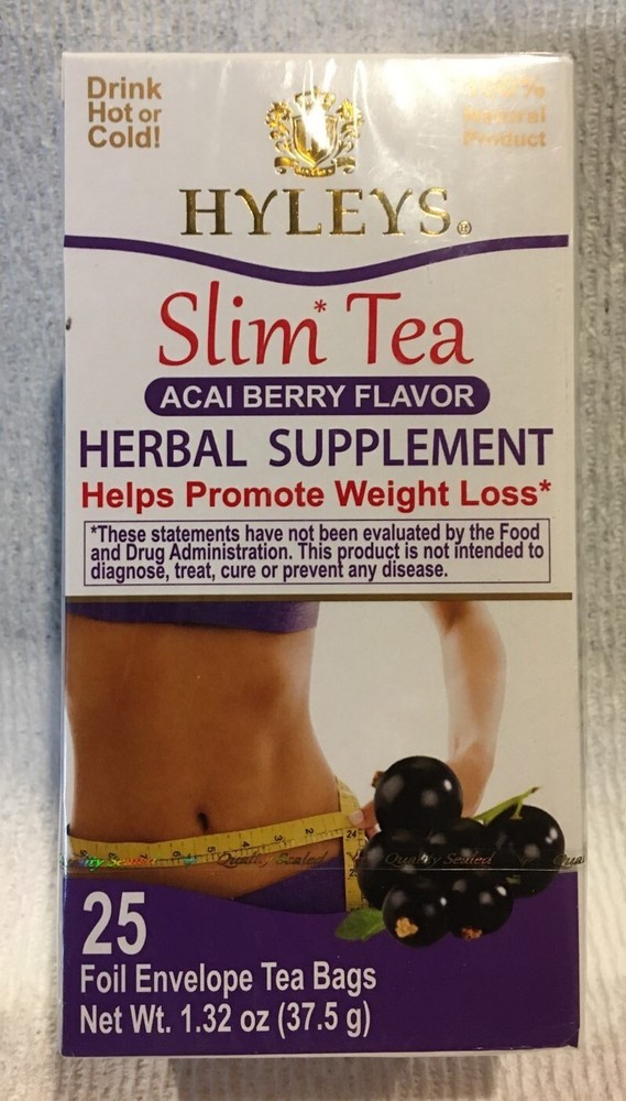 Hyleys Slim Tea Herbal Supplement Acai Berry Natural Weight Loss 25Bags Exp 5/25-image