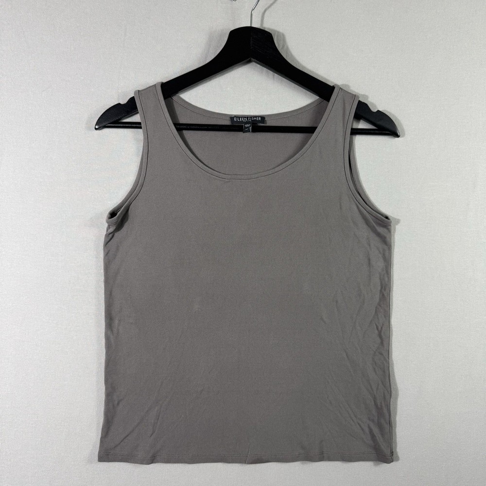 EILEEN FISHER Gray 100% Silk Tank Top Scoop Neck PETITE Size PP
