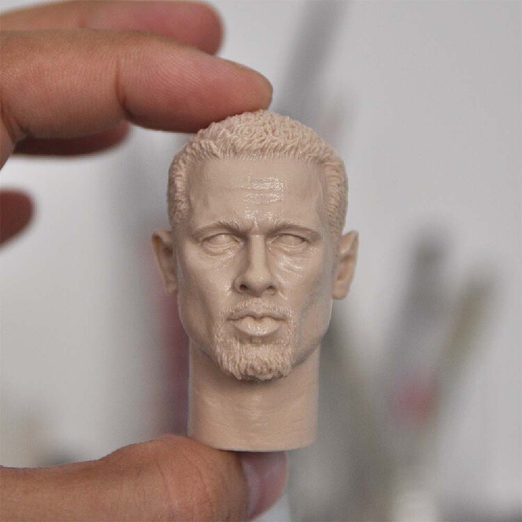 1/6 Man Head Brad Pitt Male Unpainted Carved PVC Sculpt DIY 2in. Model Toy