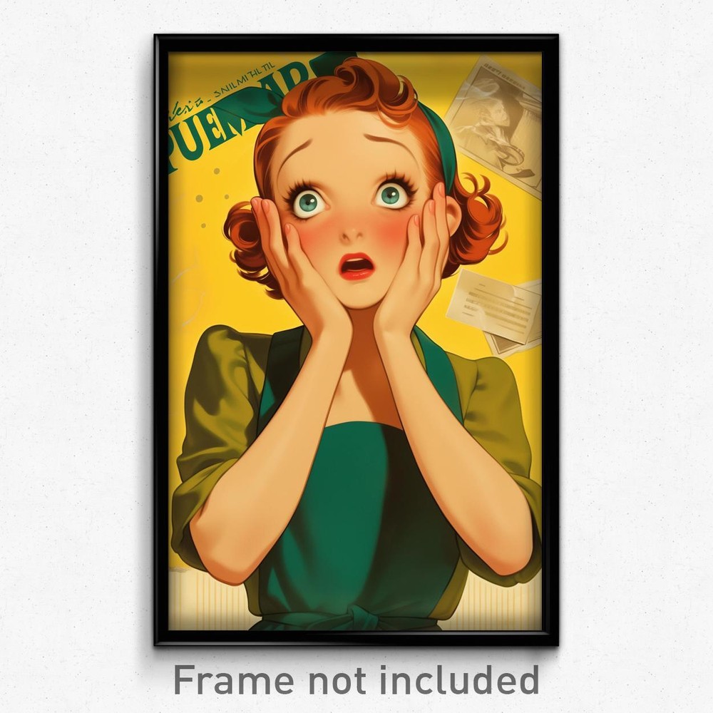 Vintage French Movie Poster Art Print - Girl in Green Apron Looking Rattled  