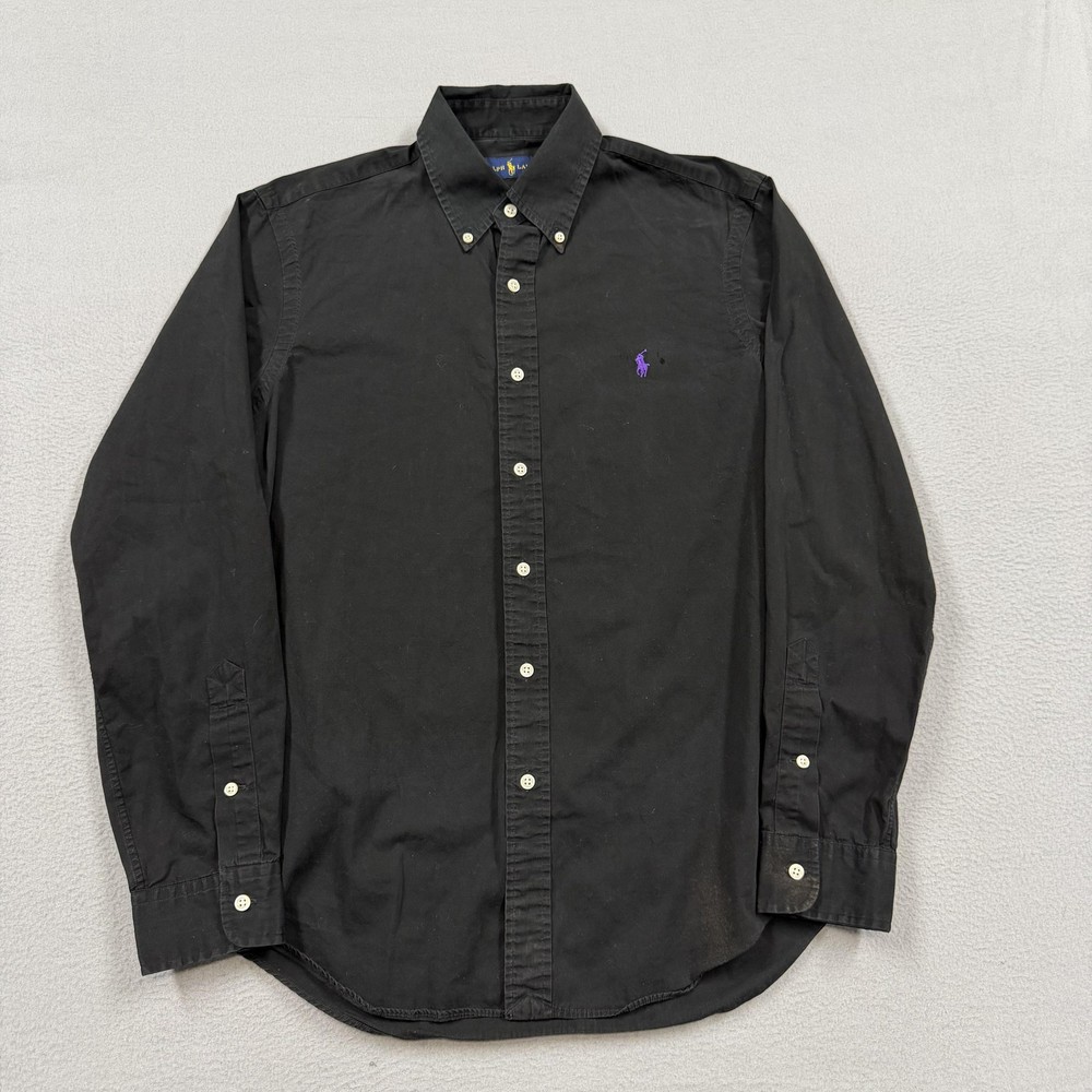 Ralph Lauren Shirt Mens Medium Black Solid Long Sleeve Button Down Casual Cotton