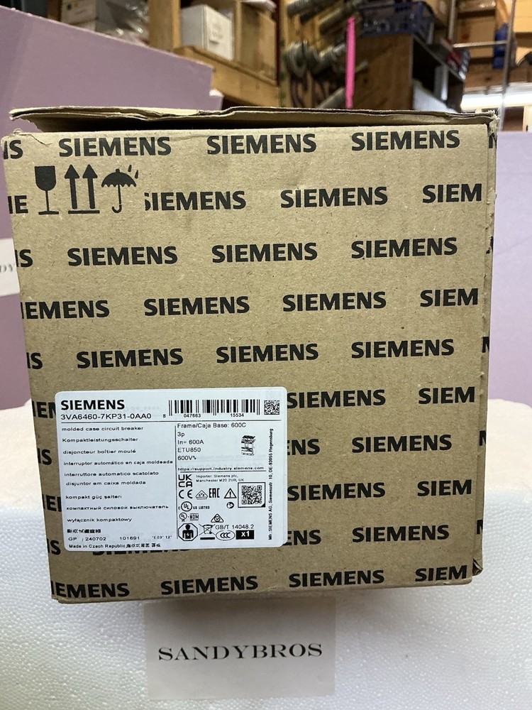 Siemens 3VA6460-7KP31-0AA0 3 POLE 600AMP 600V 100KA MOLDED CASE CIRCUIT BRKR.