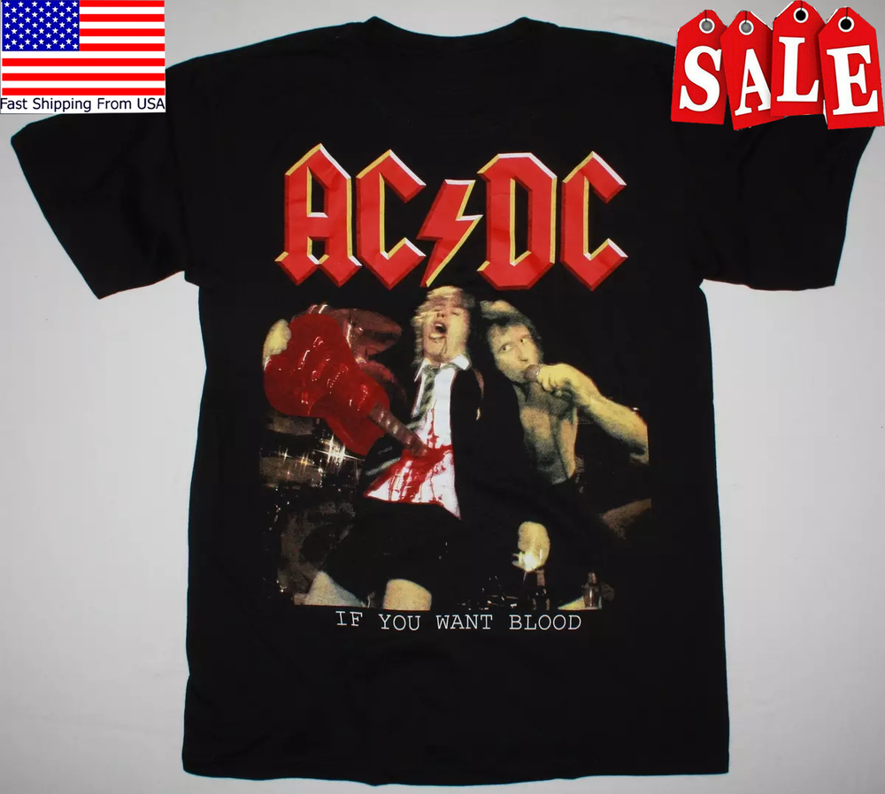 AC DC IF YOU WANT BLOOD T-Shirt Short Sleeve Cotton Black Men S to 5XL