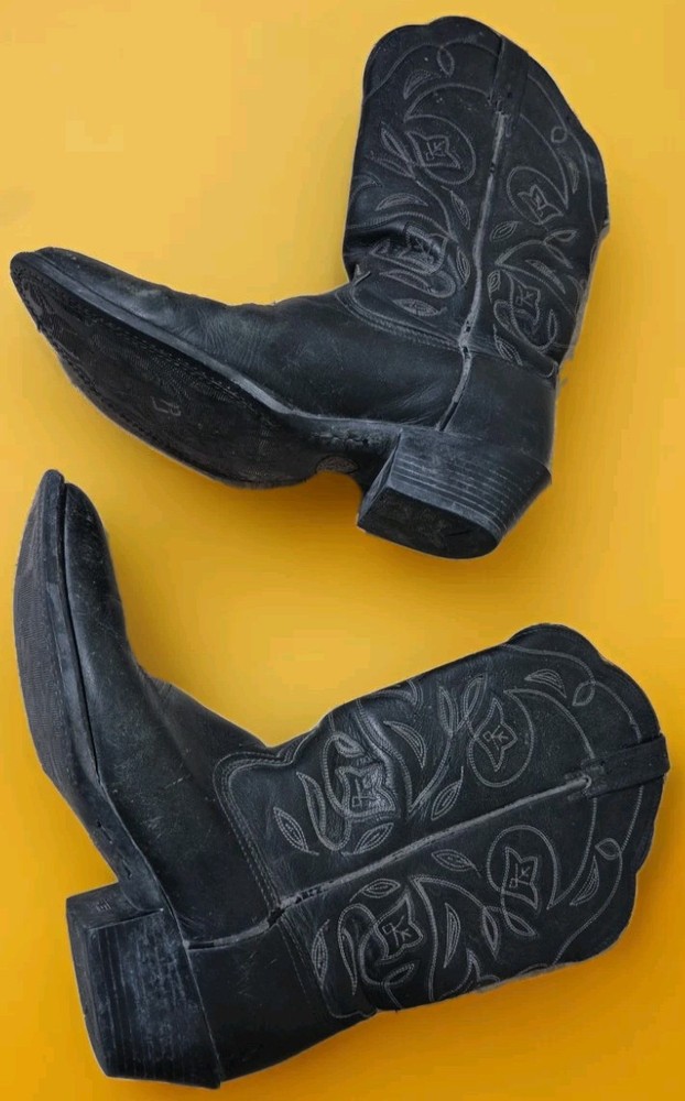 Womens sz 10 B M Ariat 15770 Black Deertan Leather Heritage Western Cowboy Boots