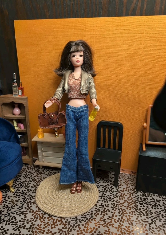 Vintage Barbie / Francie Clone Outfit - Pleather Jacket, Jeans, Top, Purse ++