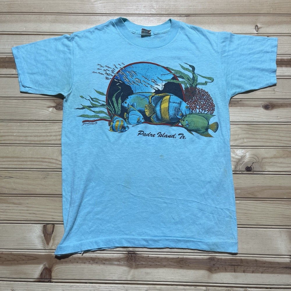 Vintage 80’s Padre Island Tropical Fish Art Nature Travel Shirt Size Medium