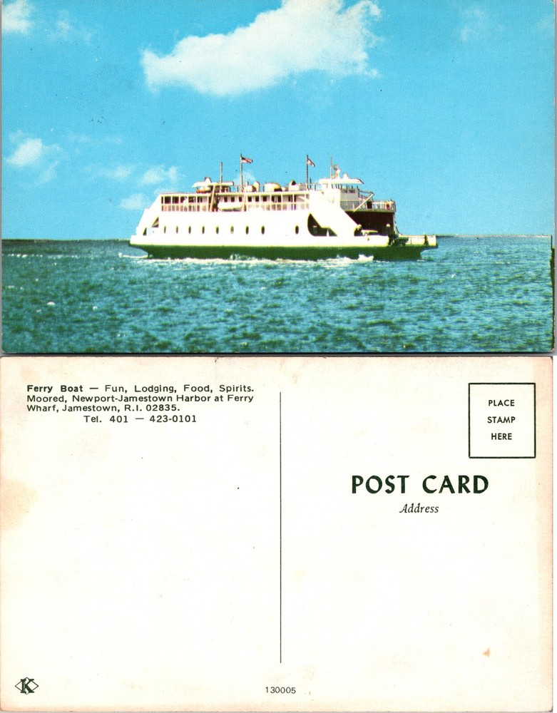 Ferry Boat on Jamestown Harbor Rhode Island RI Postcard