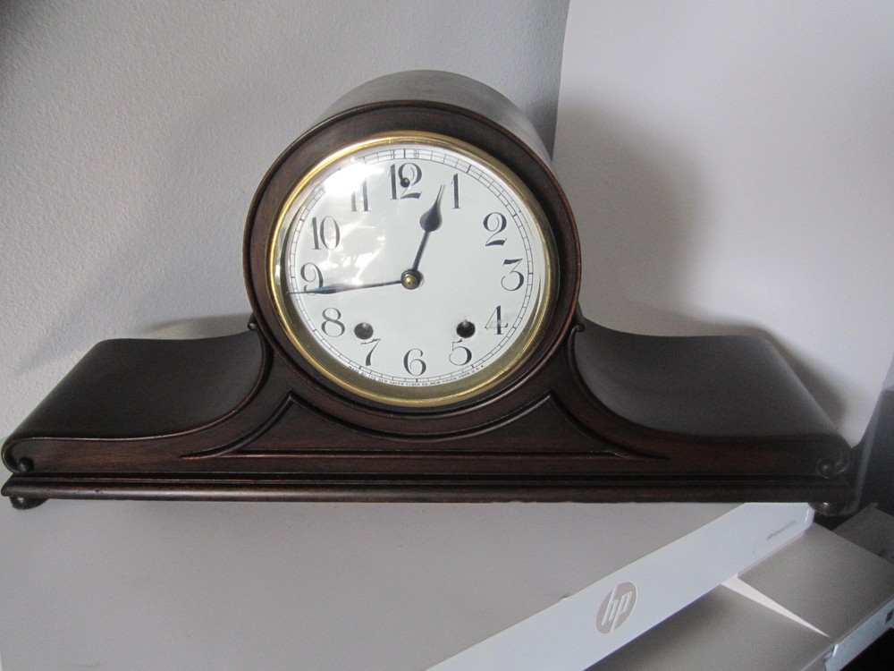 Antique New Haven Tambour/Camelback 8 Day Time And Strike Mantle Clock Runs Well