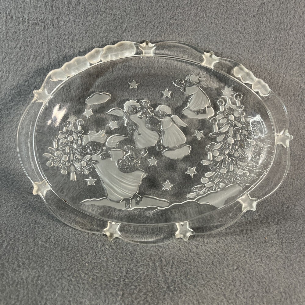 Mikasa Holiday Christmas Angel Crystal Candy Dish Serving Decorative Plate VTG