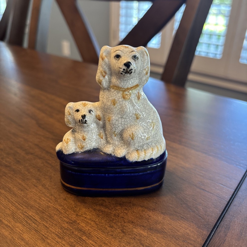 vintage fitz and floyd Staffordshire Dogs Trinket Box