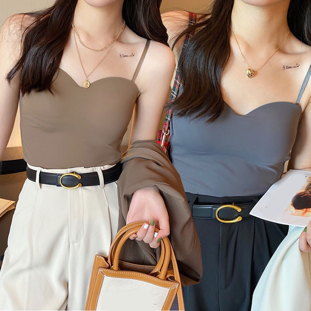 Women Camisole With Built-In Bra Cup Strap Supportive Sleeveless Vest Tank Tops