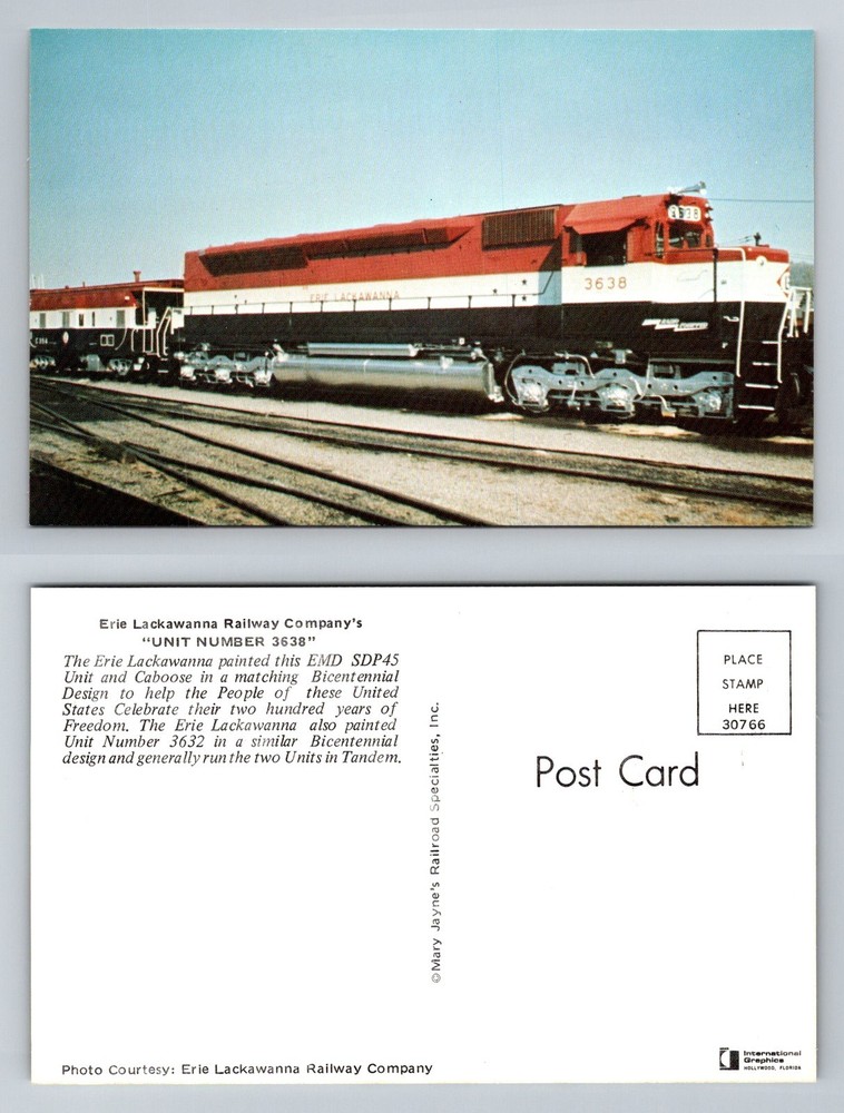 Erie Lackawanna Railway Company's Unit Number 3638 Railroad Vintage Postcard