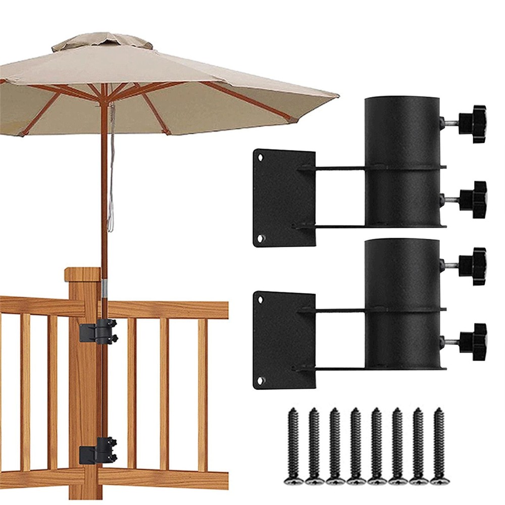 2PCS Metal Patio Umbrella Holder Outdoor Umbrella Base Mount Stand Clamp Holder