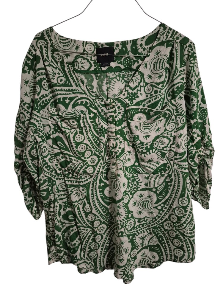 Anthropologie Maeve Large Charleston Green Tunic Paisley V Neck Spring Casual