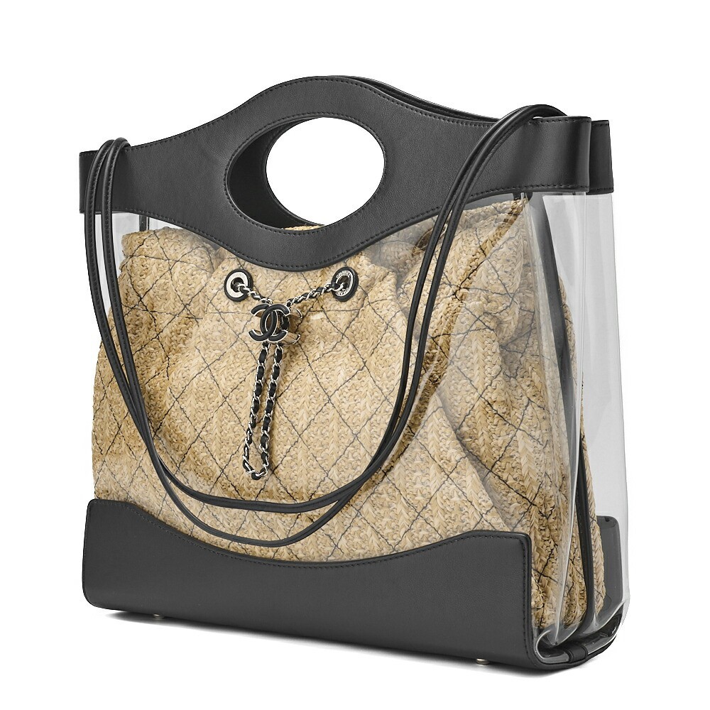 CHANEL Black Matelasse Lambskin 2-Way Tote with Chain Shoulder Strap Coco Mark 6646