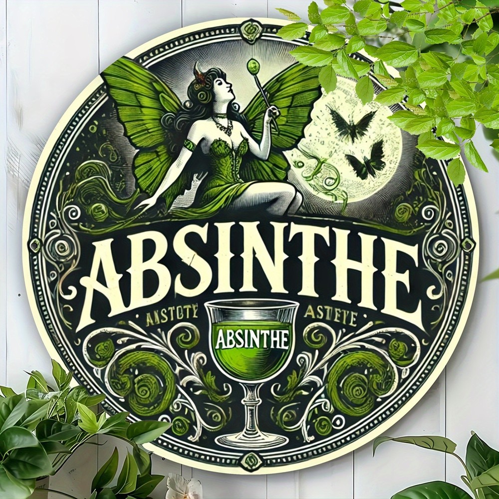 1pc, 8x8 inches Round Tin Metal Signs Absinthe Themed Aluminum Wall Art, Durable-image