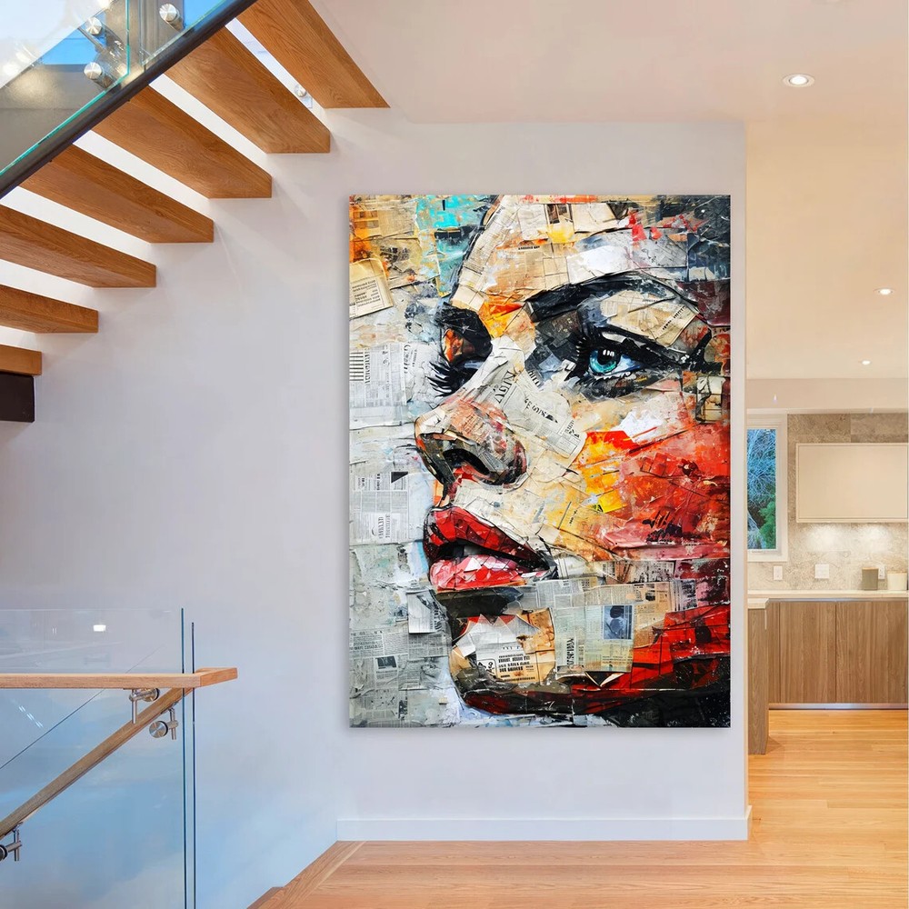 Woman Abstract Modern Paper Art Face Paint Wall Art Canvas Unframed Print Art