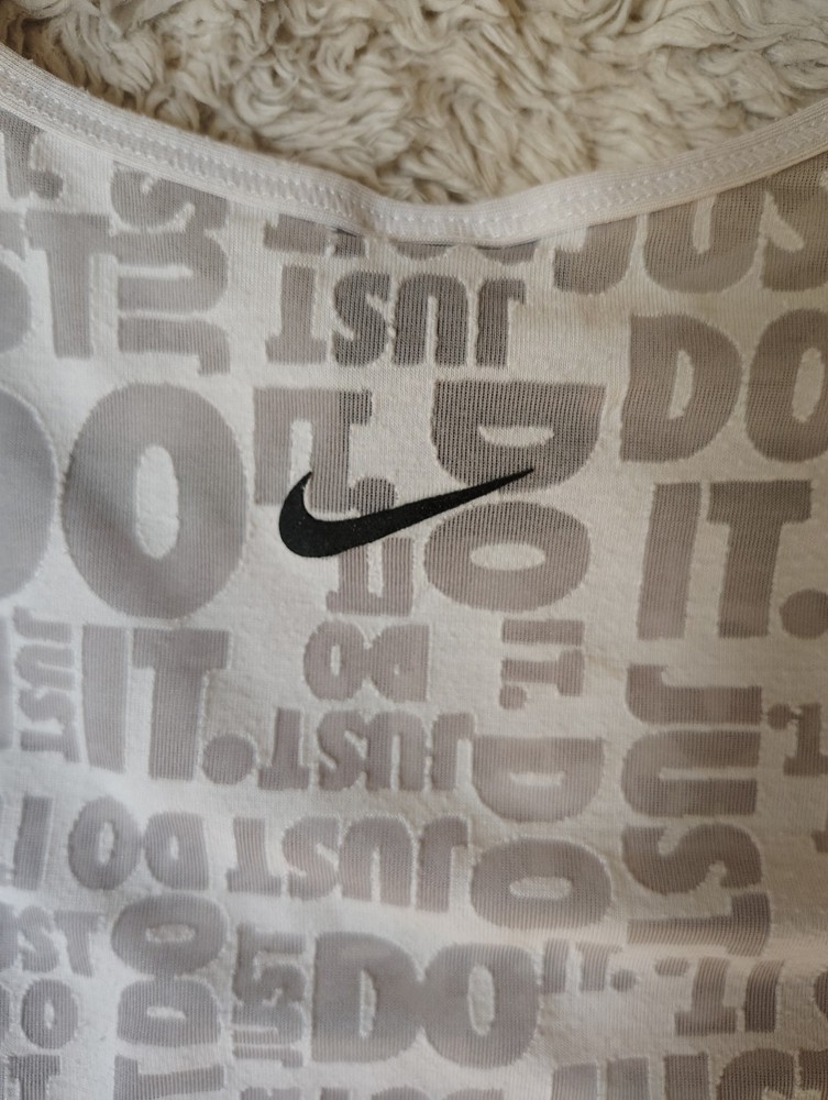Nike Pro Dri-Fit Women's White Tank Top Large  Just Do It See Logo Through
