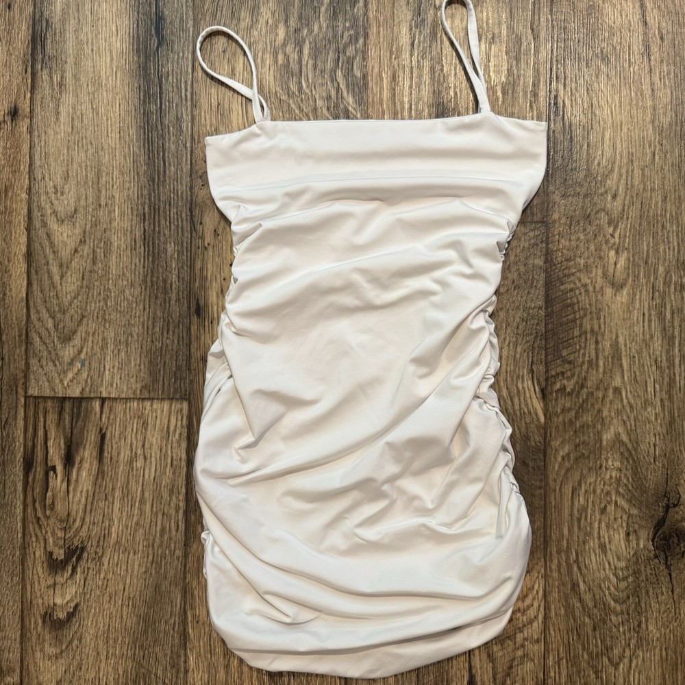 SHEIN Ruched Bodycon Mini Dress White XS Spaghetti Strap Sleeveless