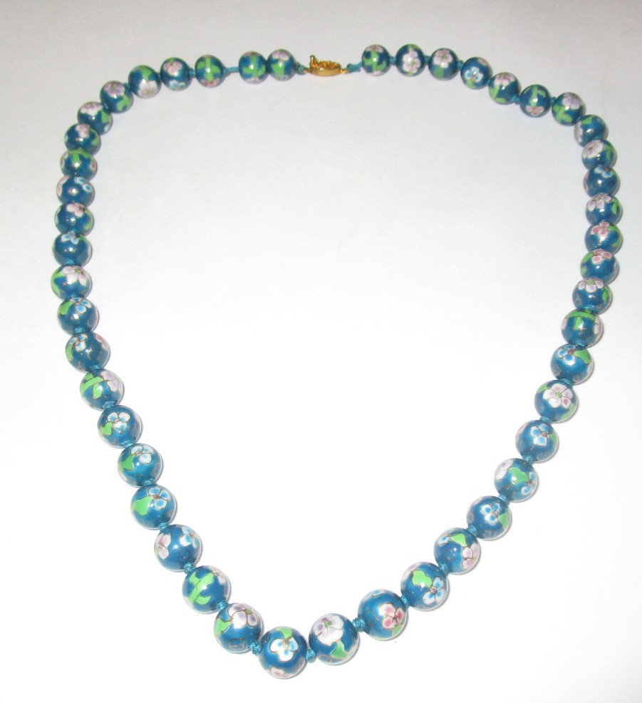Vintage Cloisonne Bead Necklace with Goldtone Clasp
