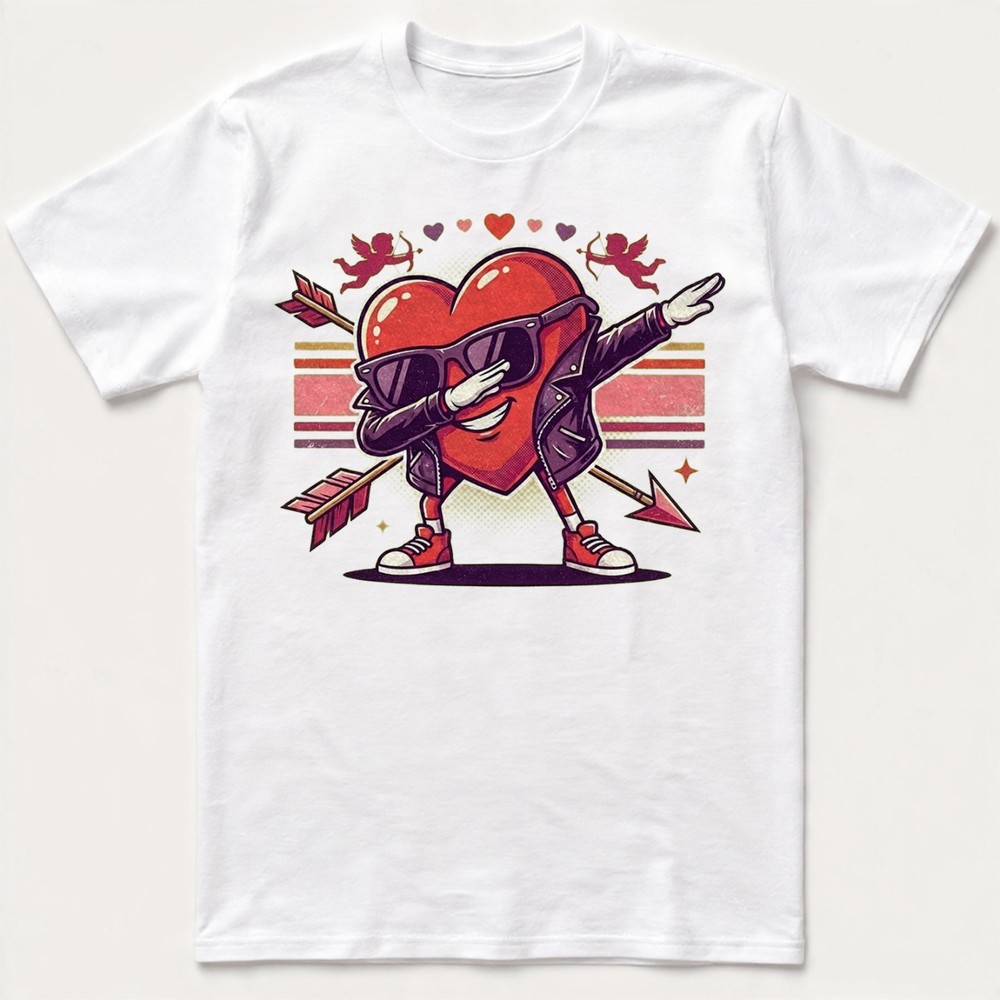 Retro Dabbing Heart T-Shirt, Love Cupid Arrow Valentine's Day Graphic Tee