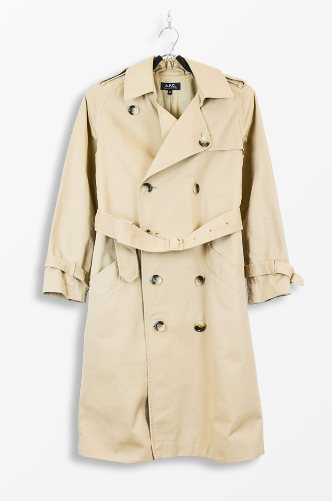 A.P.C. Women’s Beige Cotton Trench Coat – Size 34 XS/S – Double Breasted Belted