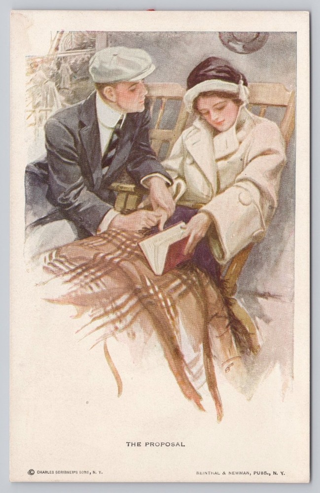 The Proposal Vintage Postcard - Romantic Edwardian Couple Art