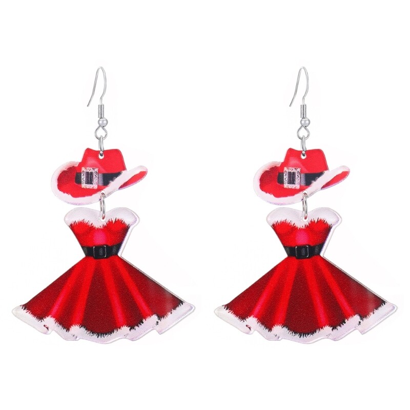 Christmas Pendant Earrings New Year Earring Christmas Hat Dress Acrylic Texture