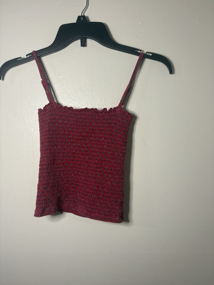 Billabong Women's Red Floral Smocked Square Neck Cami Tank Top Size XS