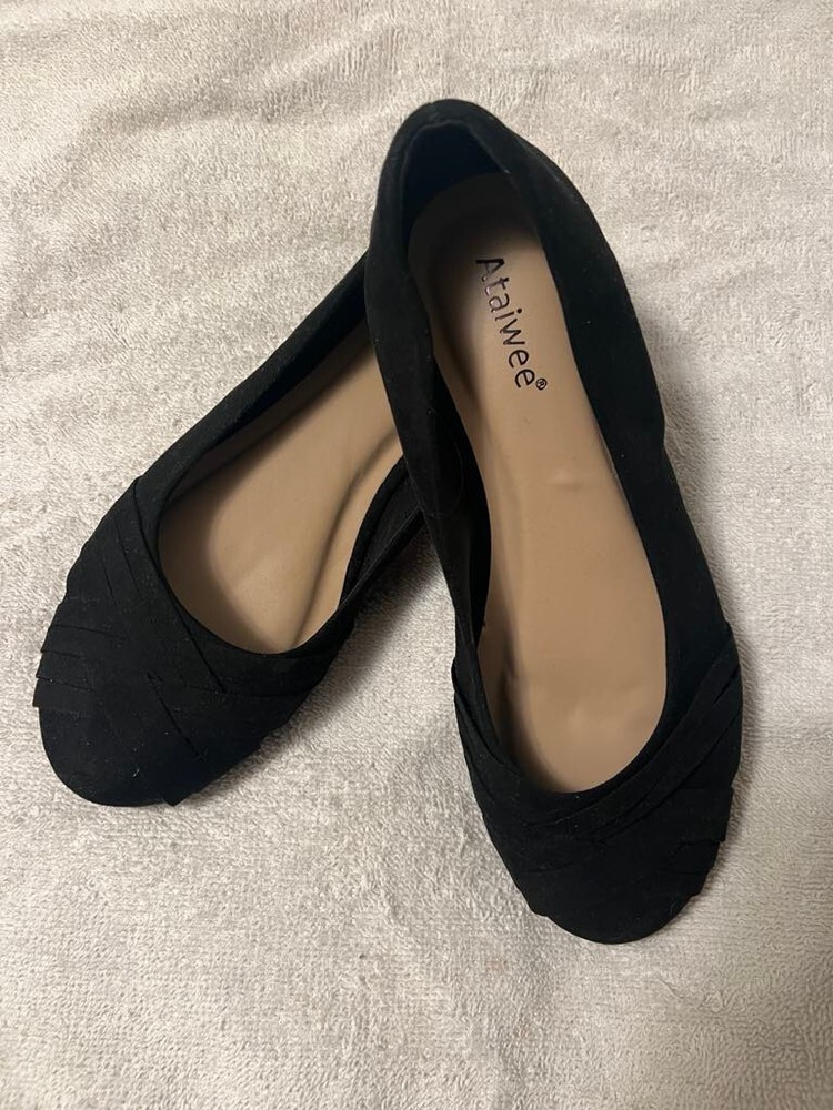 Ataiwee Womens Size 7W Black Flat Ballet Casual Shoes