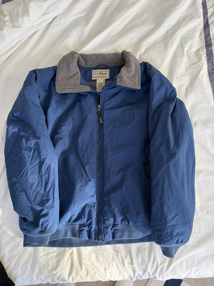 Vintage LL Bean Navy Jacket Sherpa Fleece Lined Zip Coat Windbreaker Mens Large