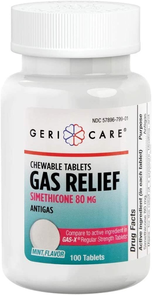 GeriCare Simethicone Chewable Gas-Relief Tablets 80mg | Fast Relief for Gas, Blo