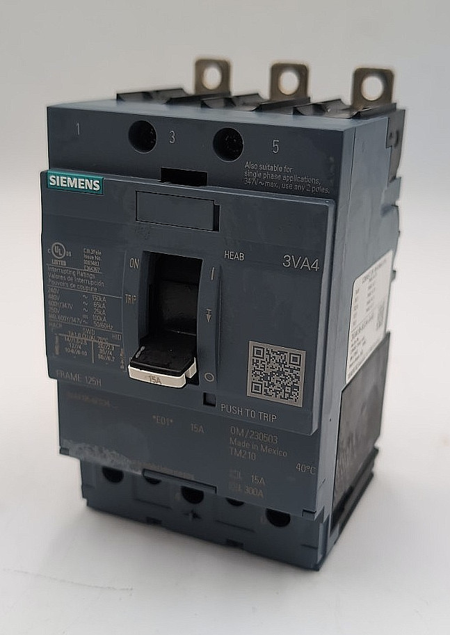 Siemens 3VA4195-6ED34-0AA0 Circuit Breaker 15A 3P 480V 600Y/347V 15 Amp Bolt On