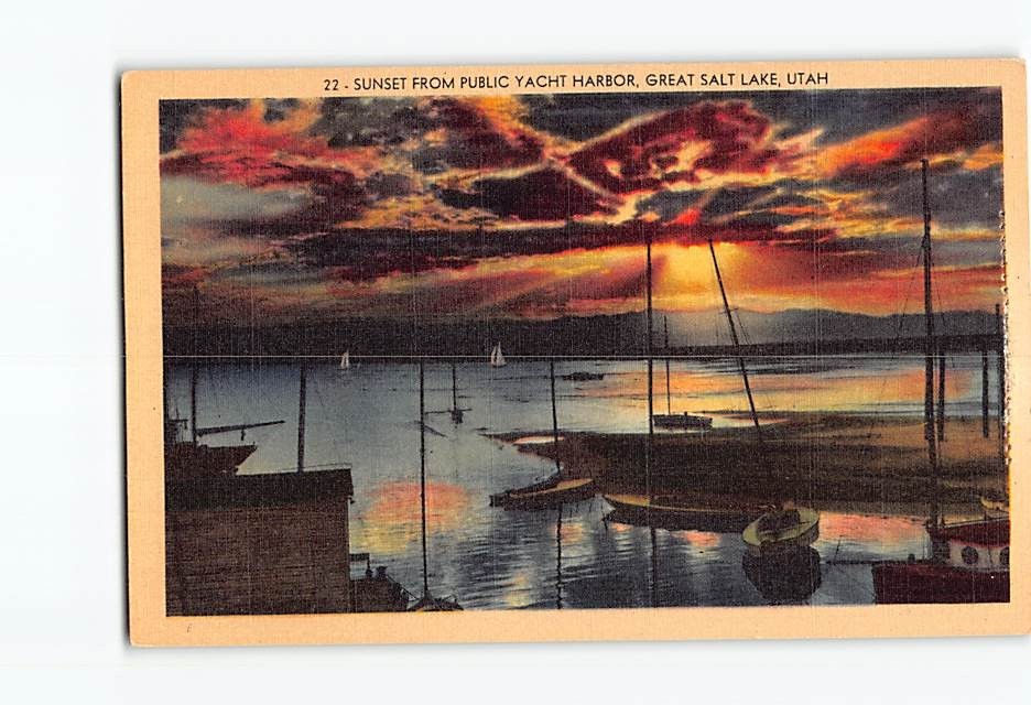 Postcard Sunset from Public Yacht Harbor Great Salt Lake Utah USA North America