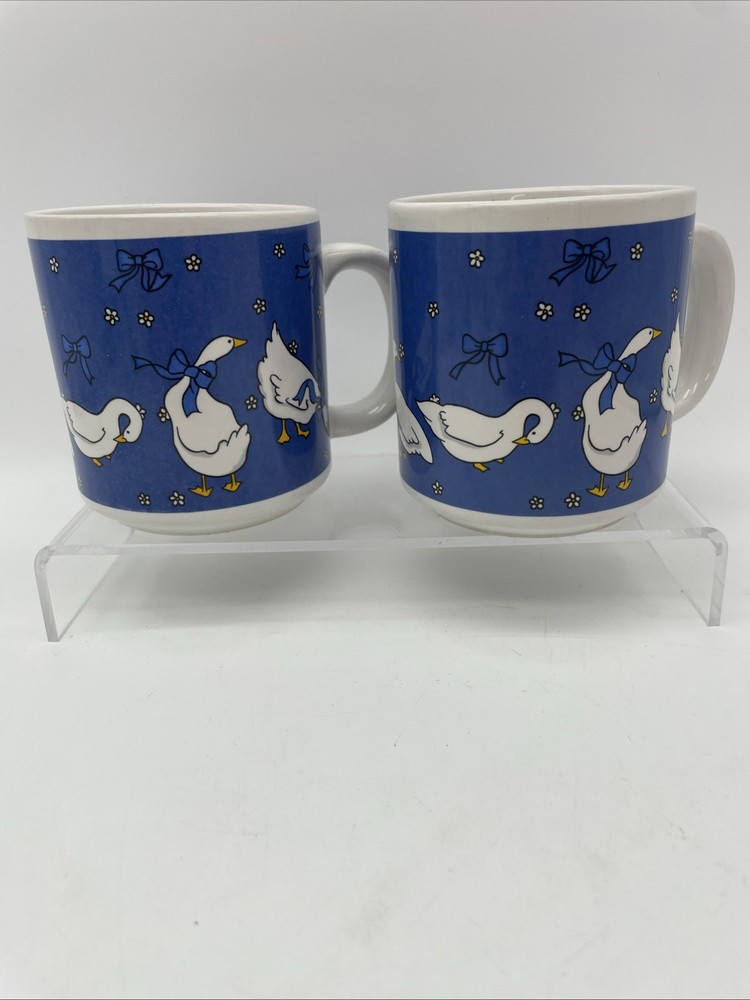 Vintage Cottagecore Blue Goose Bow Coffee Mugs Set of 2 Country Farmhouse Kmart