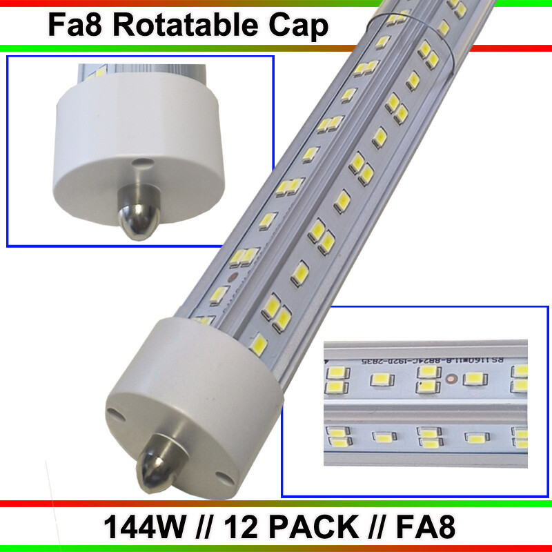 12 Pack 8ft FA8 Single Pin LED Tube Lights 144W 6500K Shop Bulbs