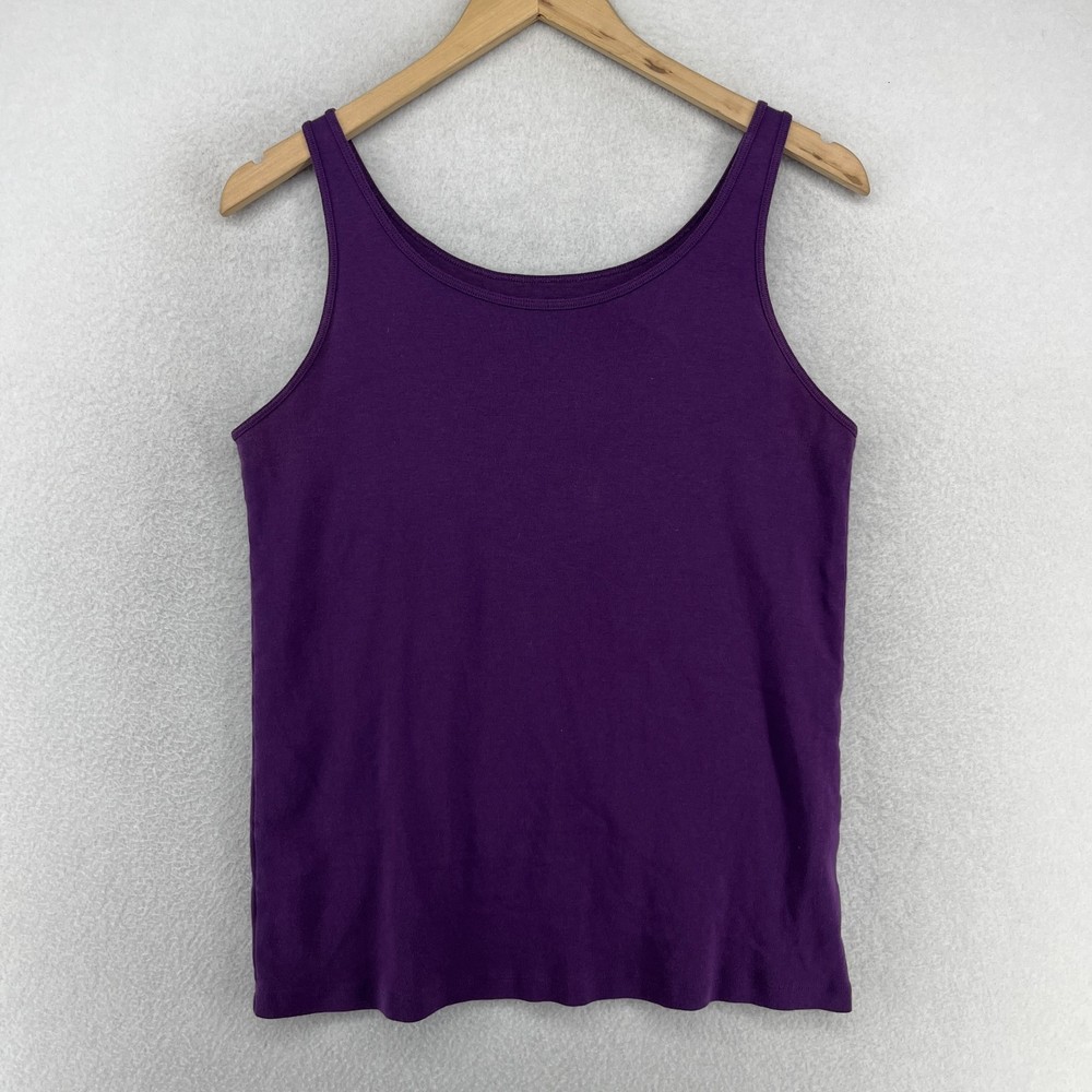 EILEEN FISHER Tank Top XL Ribbed Jersey Organic Cotton Cami Scoop Neck Purple