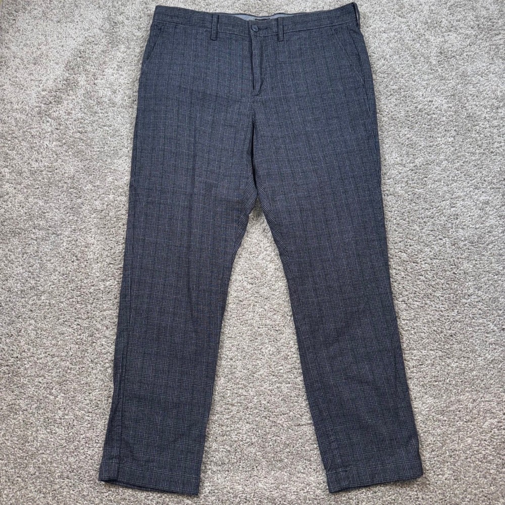 J.Crew 770 Straight Pants Mens Plaid Blue Grey Stretch 34x30 Excellent