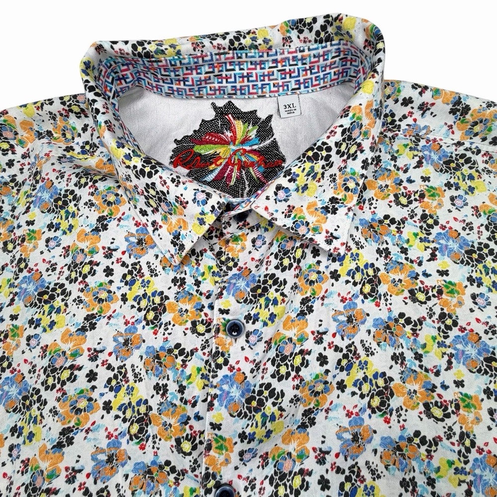 Robert Graham Short Sleeve Multicolor Floral All Over Print Shirt Size 3XL
